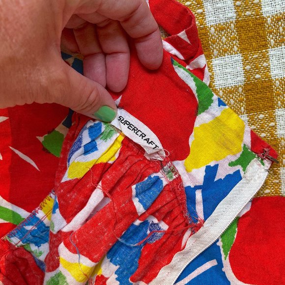 Vintage 1980s Supercraft Made in India Floral Cotton Overalls Dress High Waist - Picture 10 of 10